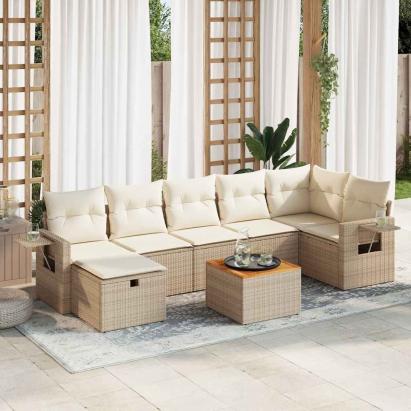 Set canapele de grădină, 8 piese, cu perne, bej, poliratan GartenMobel Dekor