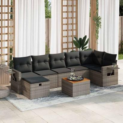 Set canapele de grădină cu perne, 8 piese, gri, poliratan GartenMobel Dekor