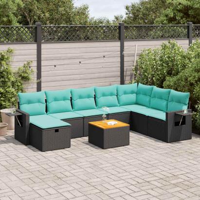 Set mobilier de grădină cu perne, 9 piese, negru, poliratan GartenMobel Dekor