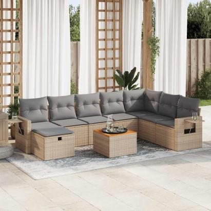 Set canapele de grădină, 9 piese, cu perne, bej, poliratan GartenMobel Dekor