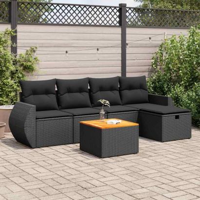 Set mobilier de grădină cu perne, 6 piese, negru, poliratan GartenMobel Dekor