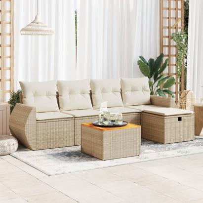 Set canapele de grădină cu perne, 6 piese, bej, poliratan GartenMobel Dekor