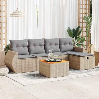 Set canapele de grădină cu perne, 6 piese, bej, poliratan GartenMobel Dekor