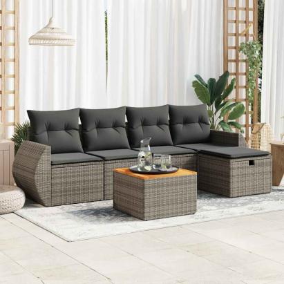 Set mobilier grădină cu perne, 6 piese, gri, poliratan GartenMobel Dekor