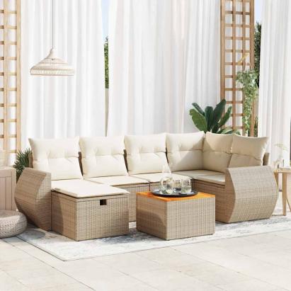 Set canapele de grădină, 7 piese, cu perne, bej, poliratan GartenMobel Dekor