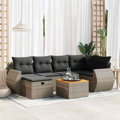 Set canapele de grădină, 7 piese, cu perne, gri, poliratan GartenMobel Dekor