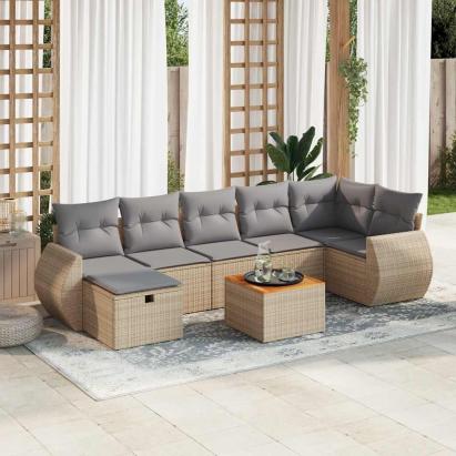 Set canapele de grădină, 8 piese, cu perne, bej, poliratan GartenMobel Dekor