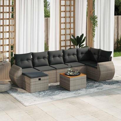 Set canapele de grădină cu perne, 8 piese, gri, poliratan GartenMobel Dekor