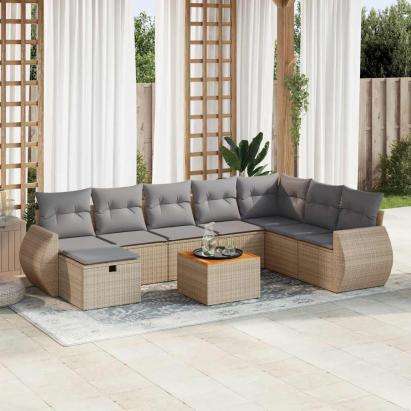 Set canapele de grădină, 9 piese, cu perne, bej, poliratan GartenMobel Dekor