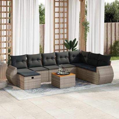 Set canapele de grădină, 9 piese, cu perne, gri, poliratan GartenMobel Dekor