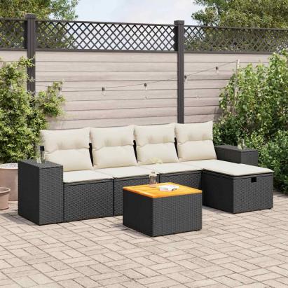 Set mobilier de grădină cu perne, 6 piese, negru, poliratan GartenMobel Dekor
