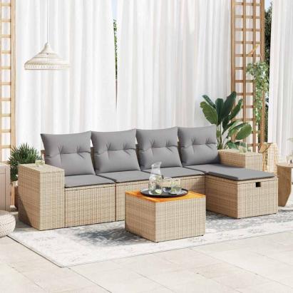 Set canapele de grădină cu perne, 6 piese, bej, poliratan GartenMobel Dekor