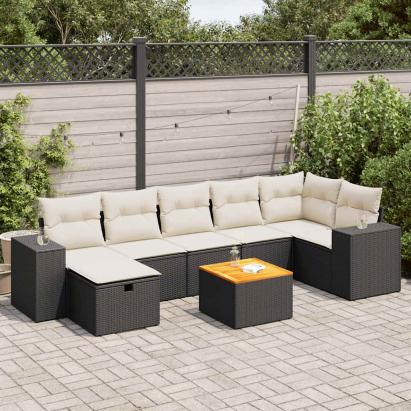 Set mobilier de grădină cu perne, 8 piese, negru, poliratan GartenMobel Dekor