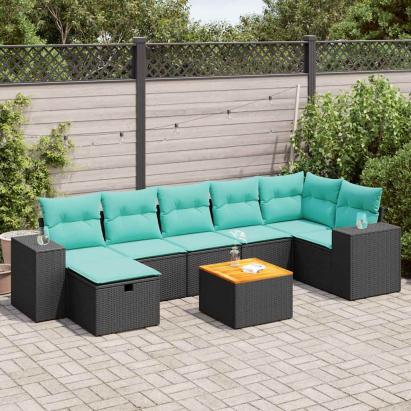 Set mobilier de grădină cu perne, 8 piese, negru, poliratan GartenMobel Dekor