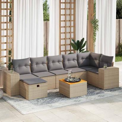 Set canapele de grădină, 8 piese, cu perne, bej, poliratan GartenMobel Dekor