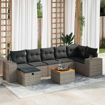 Set canapele de grădină cu perne, 8 piese, gri, poliratan GartenMobel Dekor