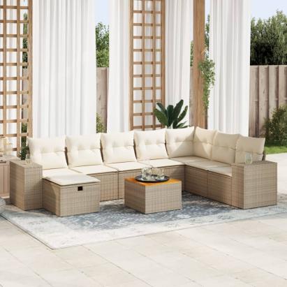 Set canapele de grădină, 9 piese, cu perne, bej, poliratan GartenMobel Dekor