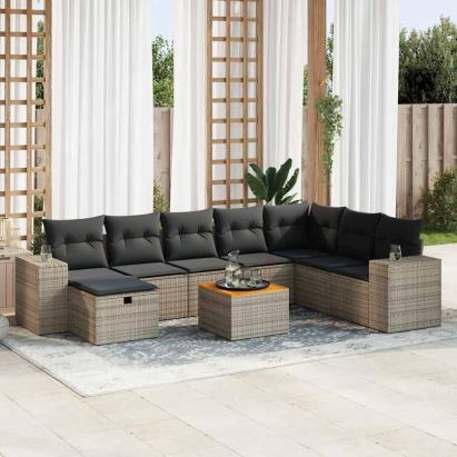 Set canapele de grădină, 9 piese, cu perne, gri, poliratan GartenMobel Dekor