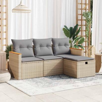Set canapele de grădină, 4 piese, cu perne, bej, poliratan GartenMobel Dekor