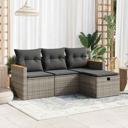 Set canapea de grădină cu perne, 4 piese, gri, poliratan GartenMobel Dekor