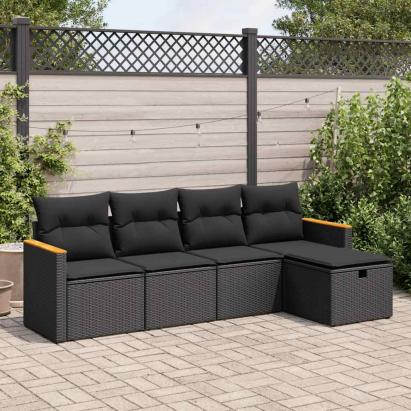 Set mobilier de grădină cu perne, 5 piese, negru, poliratan GartenMobel Dekor