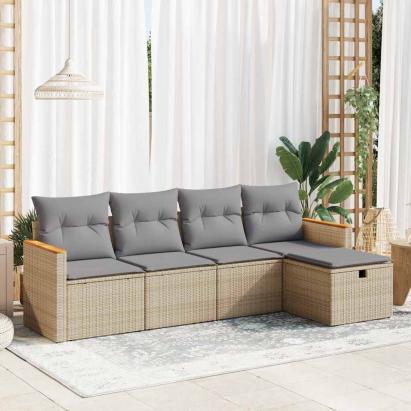 Set canapele de grădină cu perne, 5 piese, bej, poliratan GartenMobel Dekor