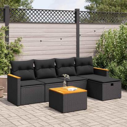 Set mobilier de grădină cu perne, 6 piese, negru, poliratan GartenMobel Dekor