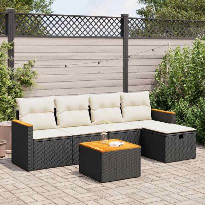 Set mobilier de grădină cu perne, 6 piese, negru, poliratan GartenMobel Dekor