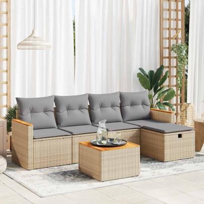 Set canapele de grădină cu perne, 6 piese, bej, poliratan GartenMobel Dekor
