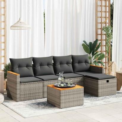 Set mobilier grădină cu perne, 6 piese, gri, poliratan GartenMobel Dekor