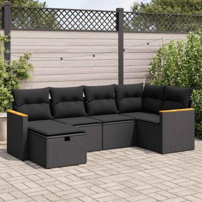 Set mobilier de grădină cu perne, 6 piese, negru, poliratan GartenMobel Dekor