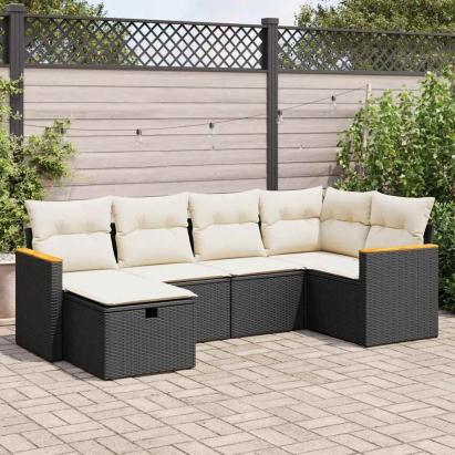 Set mobilier de grădină cu perne, 6 piese, negru, poliratan GartenMobel Dekor