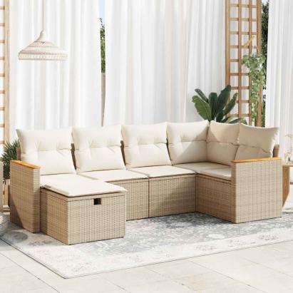 Set canapele de grădină cu perne, 6 piese, bej, poliratan GartenMobel Dekor