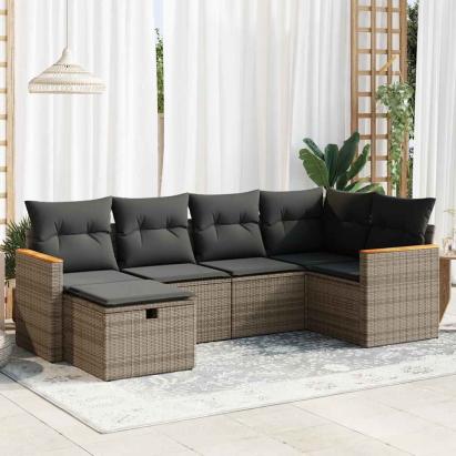 Set mobilier grădină cu perne, 6 piese, gri, poliratan GartenMobel Dekor