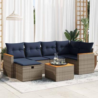 Set canapele de grădină, 7 piese, cu perne, gri, poliratan GartenMobel Dekor