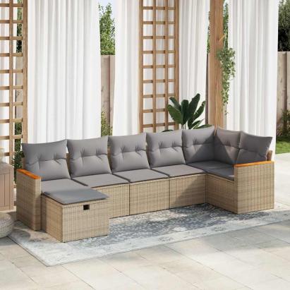 Set canapele de grădină, 7 piese, cu perne, bej, poliratan GartenMobel Dekor