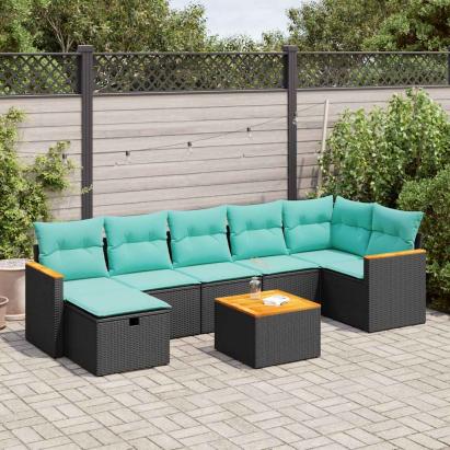 Set mobilier de grădină cu perne, 8 piese, negru, poliratan GartenMobel Dekor