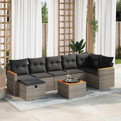 Set canapele de grădină cu perne, 8 piese, gri, poliratan GartenMobel Dekor