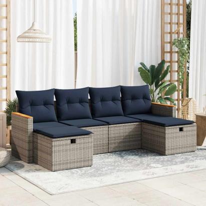Set mobilier grădină cu perne, 6 piese, gri, poliratan GartenMobel Dekor