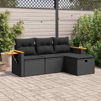 Set mobilier de grădină cu perne, 4 piese, negru, poliratan GartenMobel Dekor