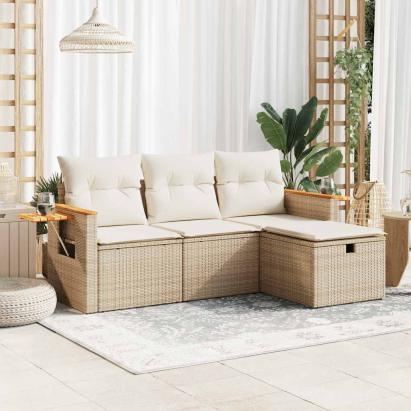 Set canapele de grădină, 4 piese, cu perne, bej, poliratan GartenMobel Dekor