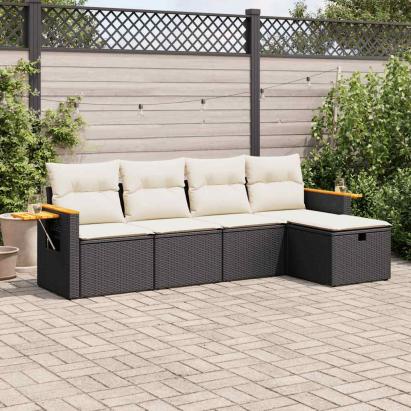 Set mobilier de grădină cu perne, 5 piese, negru, poliratan GartenMobel Dekor
