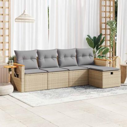 Set canapele de grădină cu perne, 5 piese, bej, poliratan GartenMobel Dekor