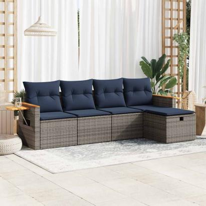 Set canapea de grădină cu perne, 5 piese, gri, poliratan GartenMobel Dekor