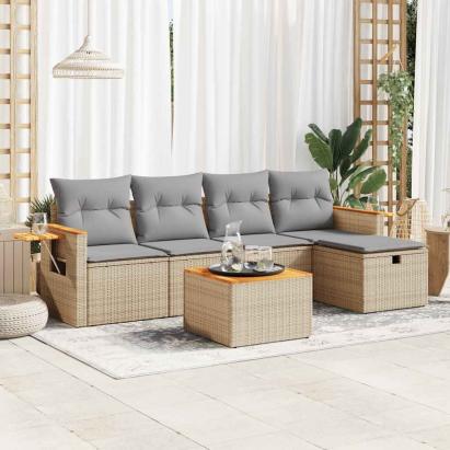 Set canapele de grădină cu perne, 6 piese, bej, poliratan GartenMobel Dekor