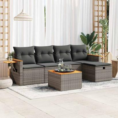 Set mobilier grădină cu perne, 6 piese, gri, poliratan GartenMobel Dekor