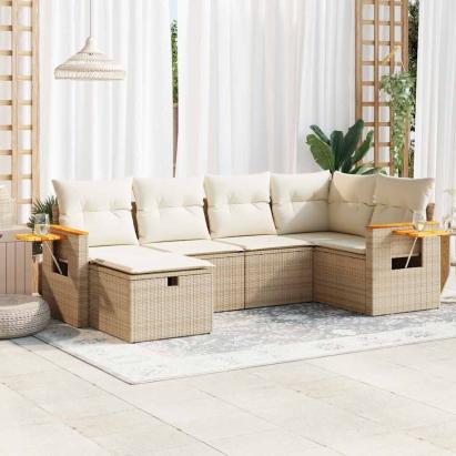 Set canapele de grădină cu perne, 6 piese, bej, poliratan GartenMobel Dekor