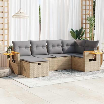 Set canapele de grădină cu perne, 6 piese, bej, poliratan GartenMobel Dekor