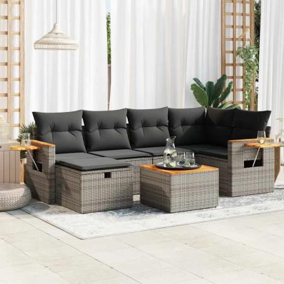 Set canapele de grădină, 7 piese, cu perne, gri, poliratan GartenMobel Dekor