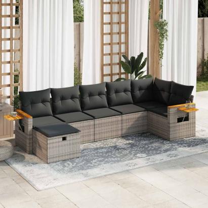 Set canapele de grădină, 7 piese, cu perne, gri, poliratan GartenMobel Dekor